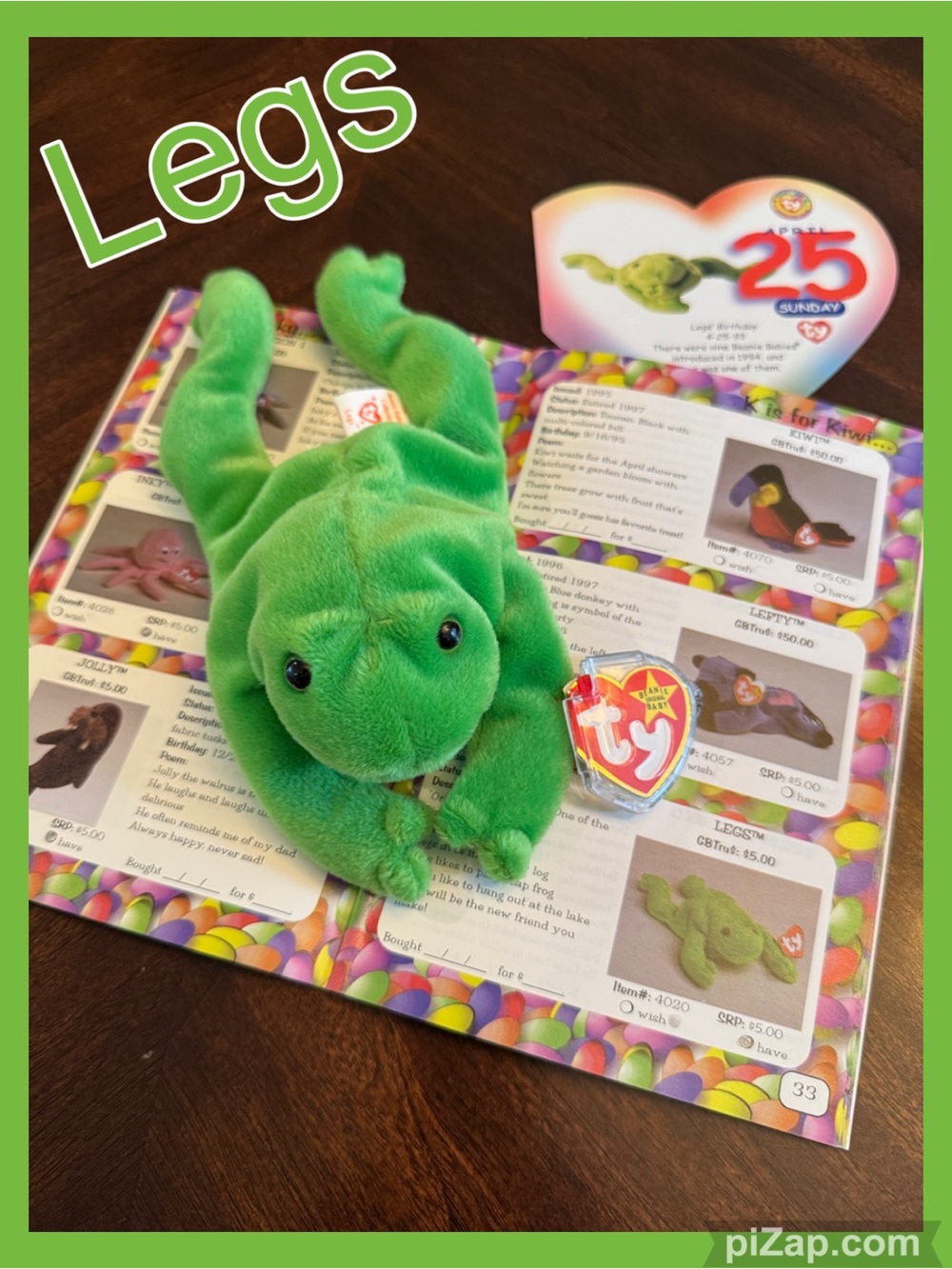 Ty “LEGS” BEANIE Baby Green Frog -1- of the “Original 9” -4-25-93 -PVC - Errors